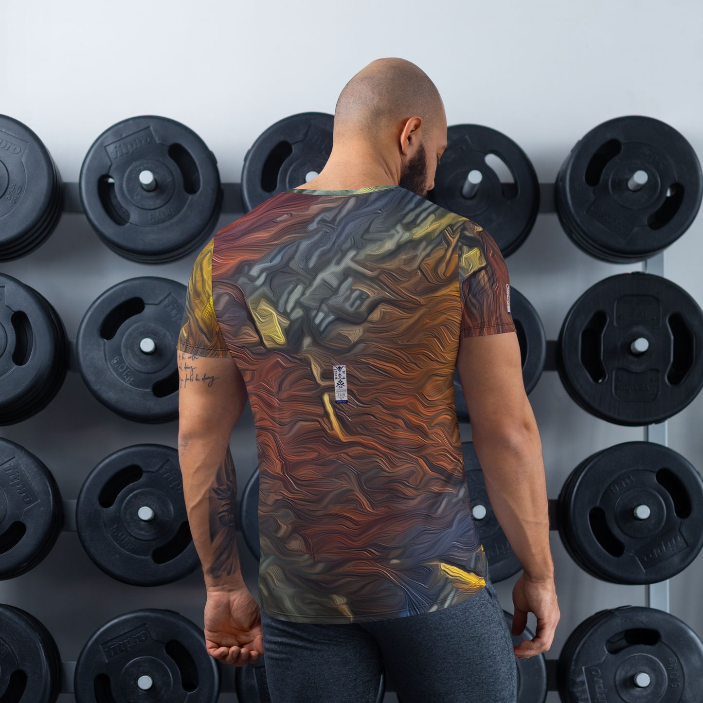 Men's Athletic T-shirt 'Red Luminosity 1/9' artist-authorised edition of original artwork by Enmempin N. Midelobo