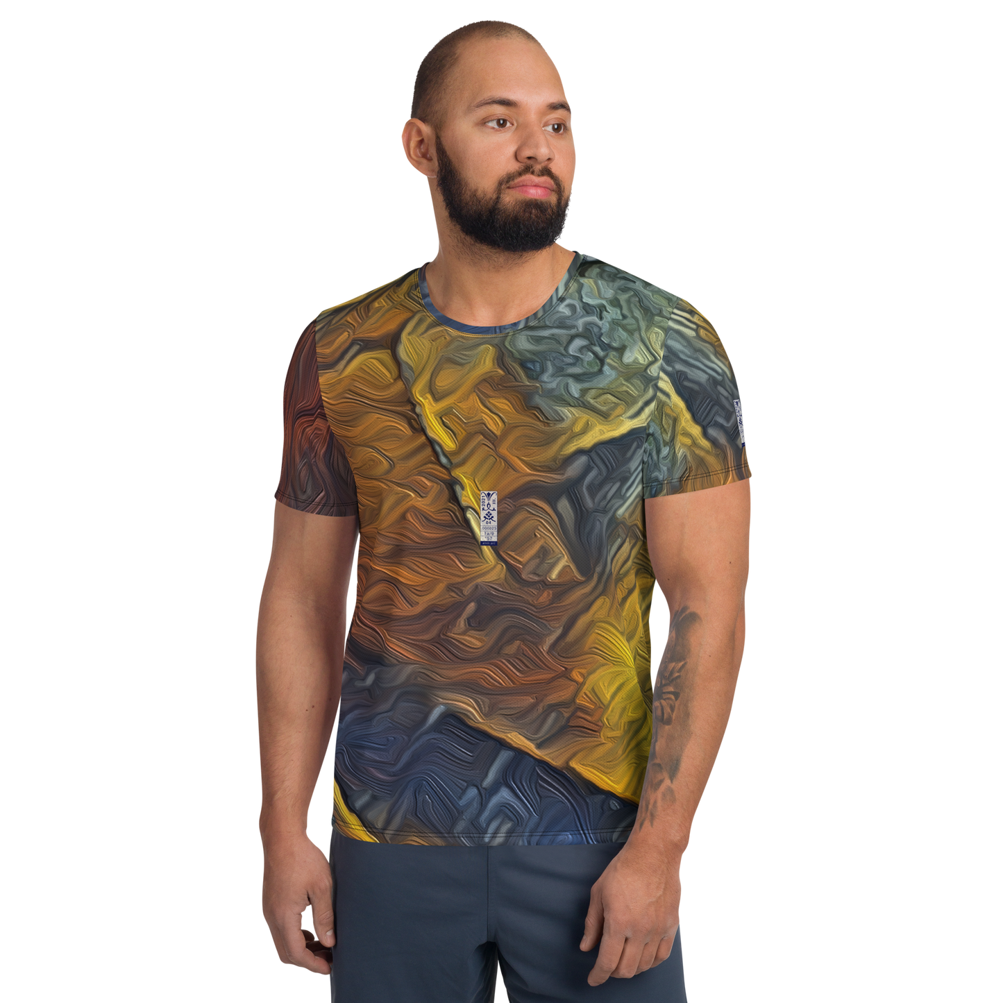 Men's Athletic T-shirt 'Red Luminosity 1/9' artist-authorised edition of original artwork by Enmempin N. Midelobo