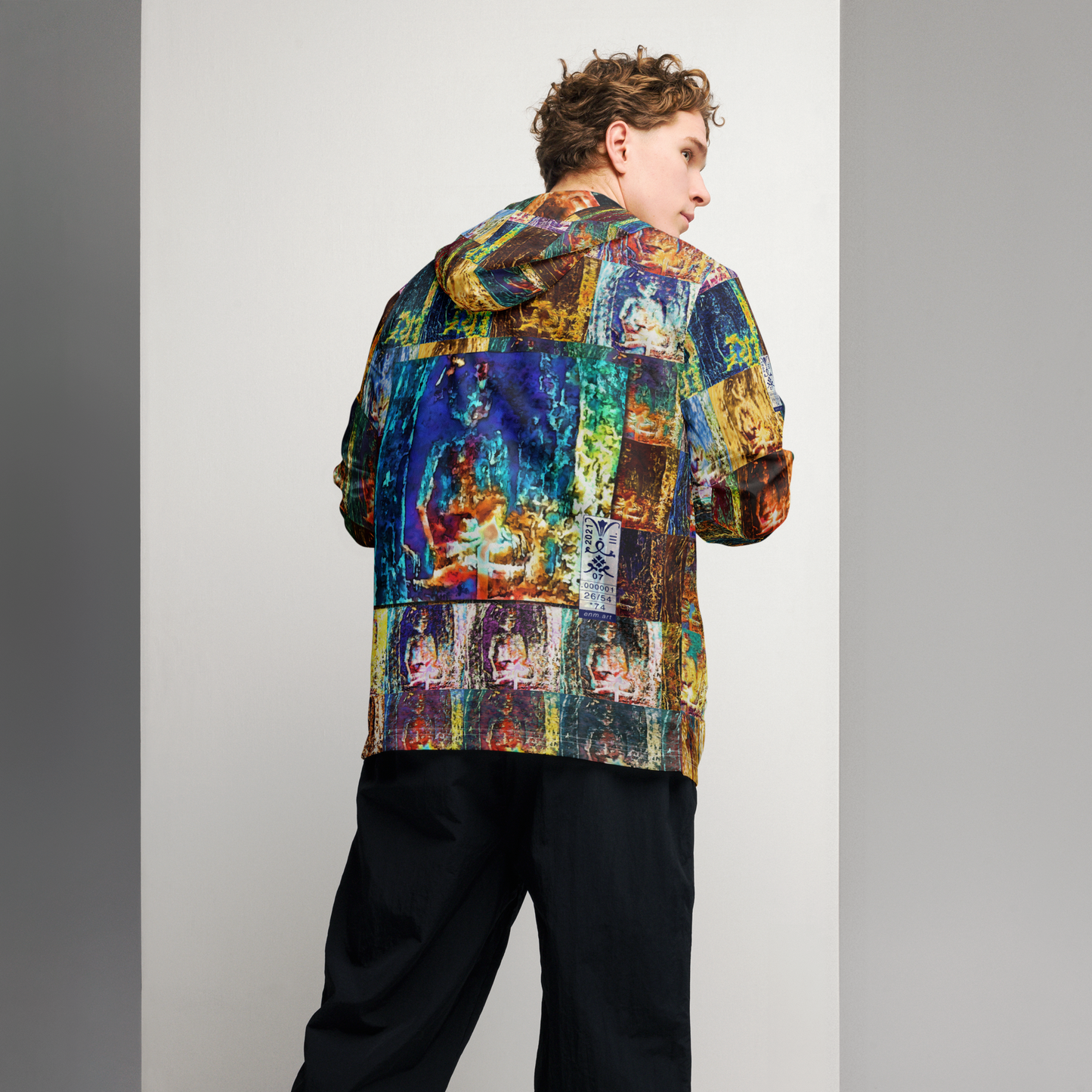 Men’s windbreaker 'Myriad Light Offerings 26/54' artist-authorised edition of original artwork by Enmempin N. Midelobo