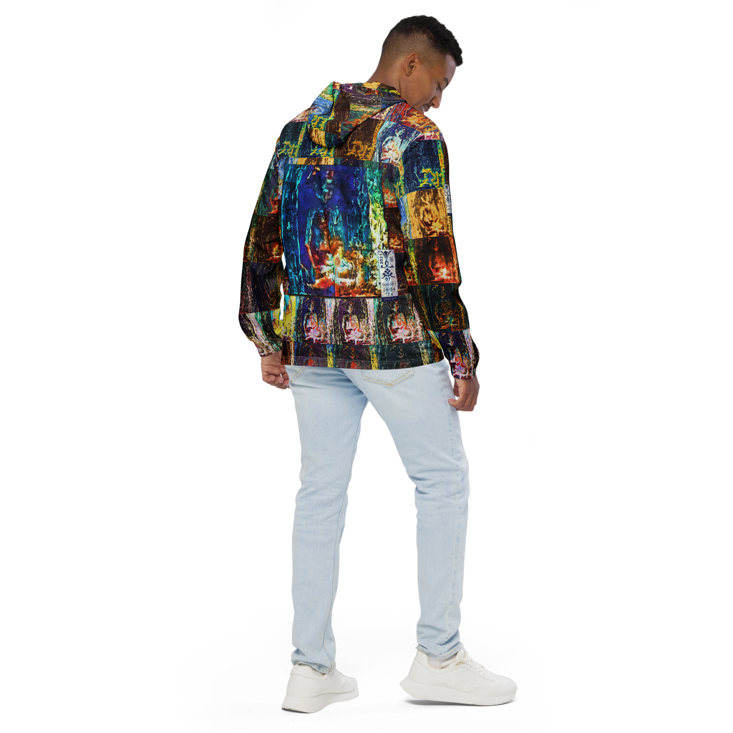 Men’s windbreaker 'Myriad Light Offerings 26/54' artist-authorised edition of original artwork by Enmempin N. Midelobo