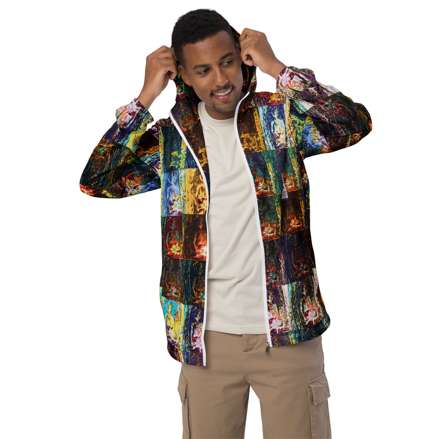 Men’s windbreaker 'Myriad Light Offerings 26/54' artist-authorised edition of original artwork by Enmempin N. Midelobo