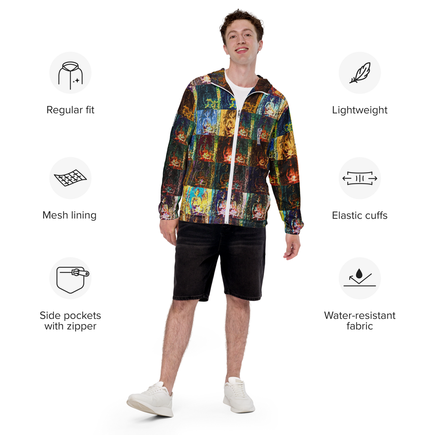 Men’s windbreaker 'Myriad Light Offerings 26/54' artist-authorised edition of original artwork by Enmempin N. Midelobo