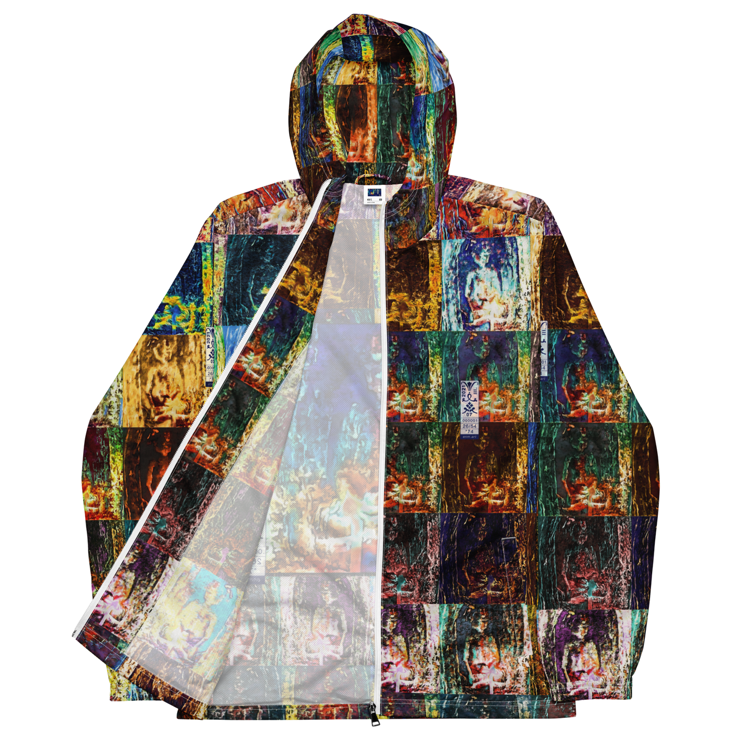 Men’s windbreaker 'Myriad Light Offerings 26/54' artist-authorised edition of original artwork by Enmempin N. Midelobo
