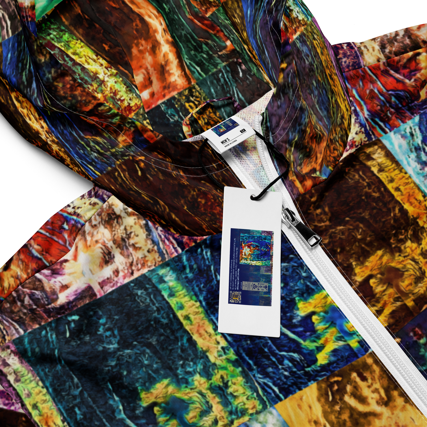 Men’s windbreaker 'Myriad Light Offerings 26/54' artist-authorised edition of original artwork by Enmempin N. Midelobo
