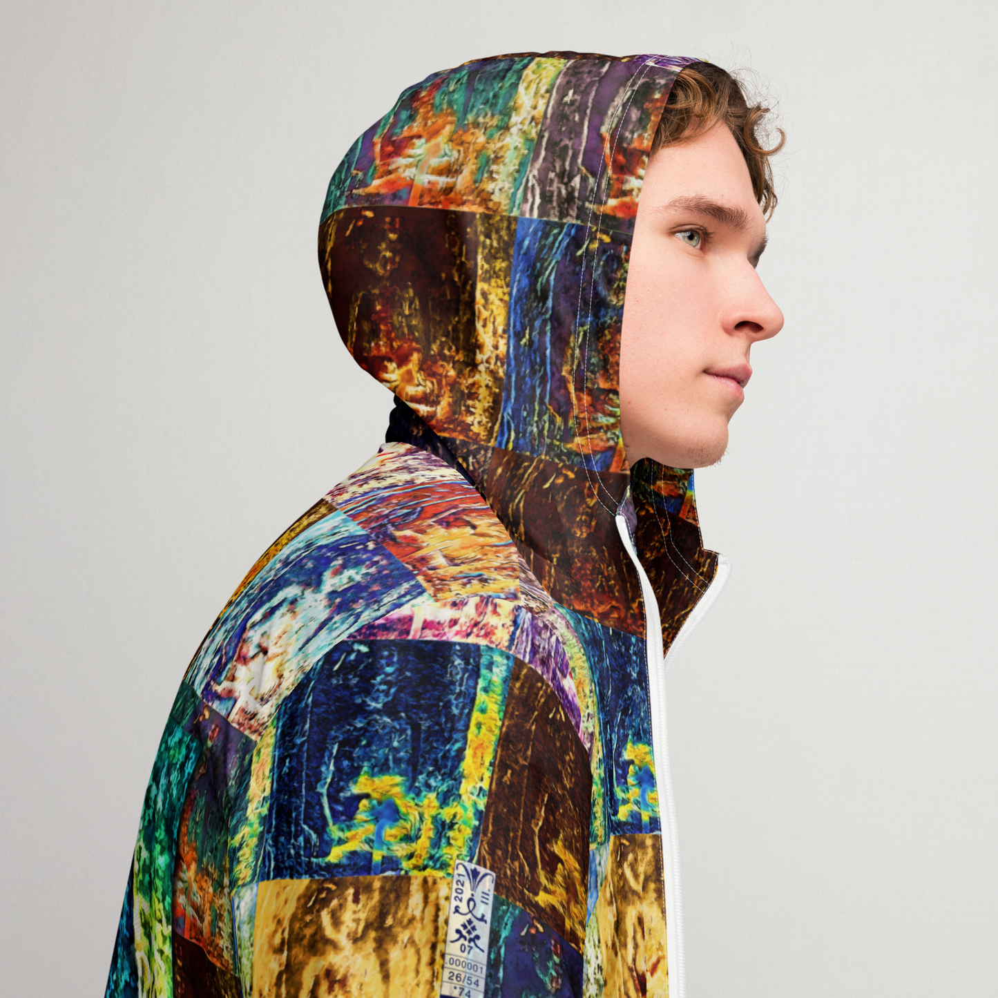 Men’s windbreaker 'Myriad Light Offerings 26/54' artist-authorised edition of original artwork by Enmempin N. Midelobo