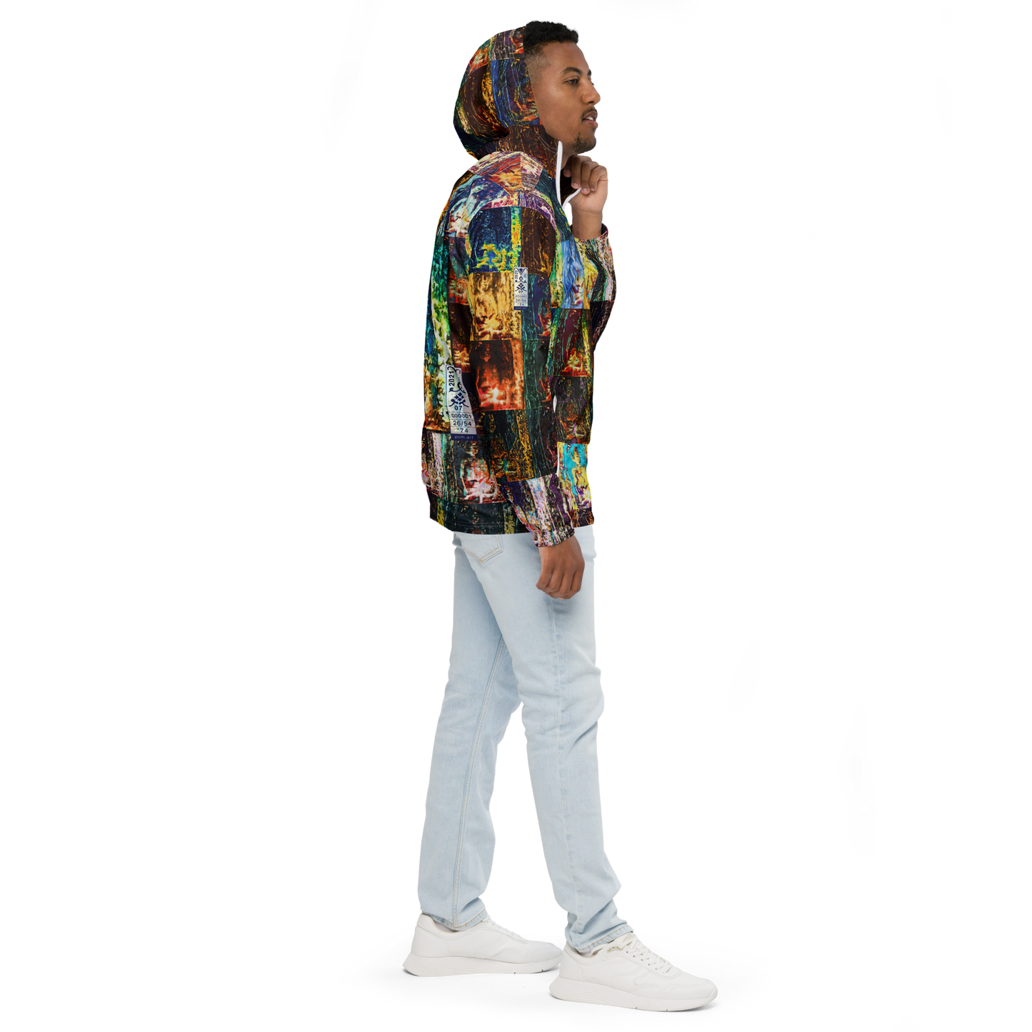 Men’s windbreaker 'Myriad Light Offerings 26/54' artist-authorised edition of original artwork by Enmempin N. Midelobo