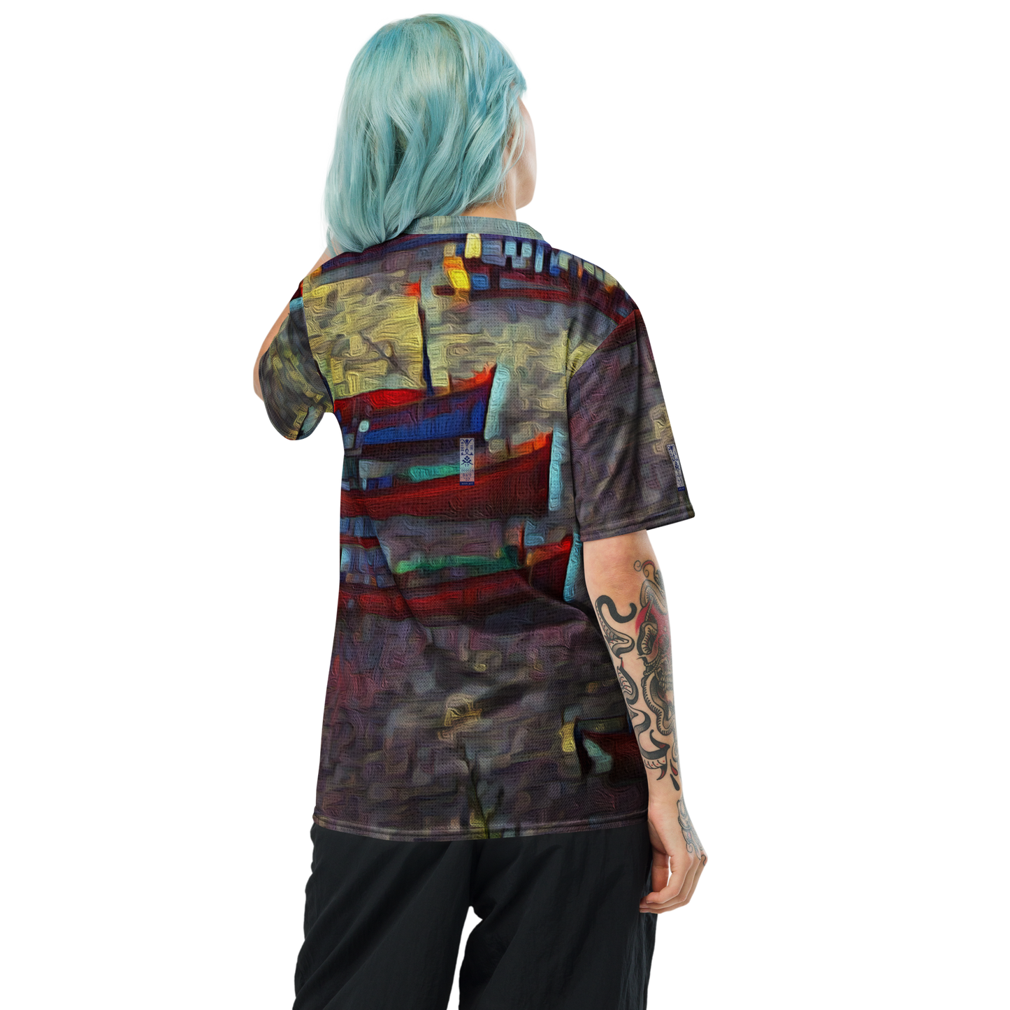 Recycled unisex sports jersey 'Gone Fishing 9/9' artist-authorised edition of original artwork by Enmempin N. Midelobo