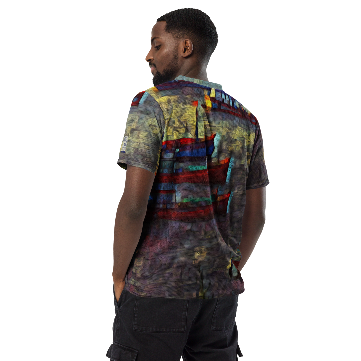 Recycled unisex sports jersey 'Gone Fishing 9/9' artist-authorised edition of original artwork by Enmempin N. Midelobo