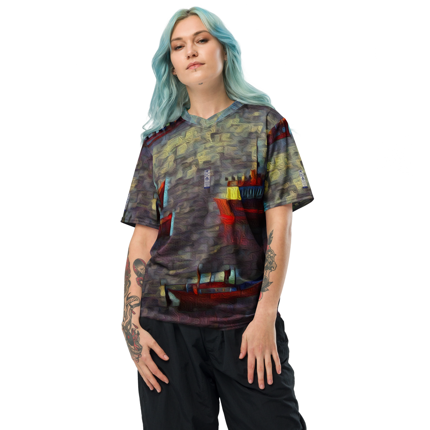 Recycled unisex sports jersey 'Gone Fishing 9/9' artist-authorised edition of original artwork by Enmempin N. Midelobo