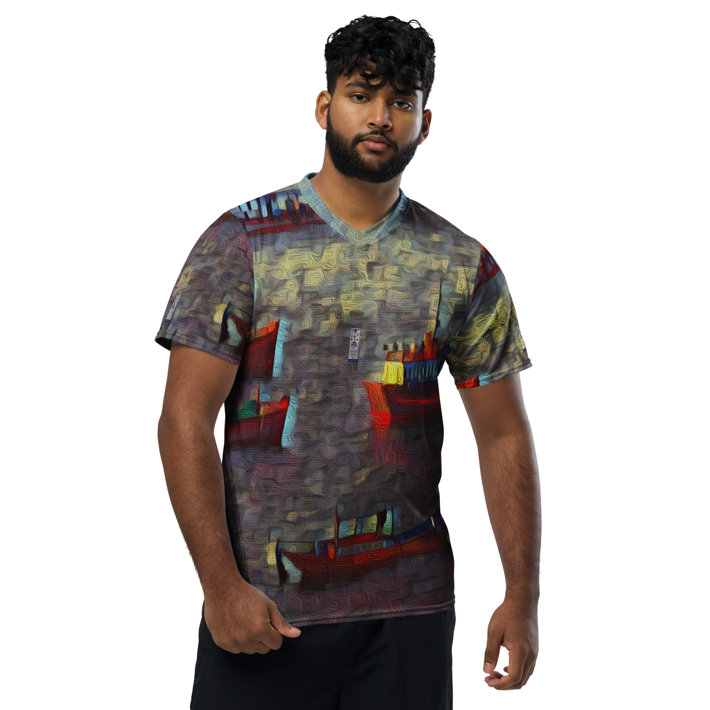 Recycled unisex sports jersey 'Gone Fishing 9/9' artist-authorised edition of original artwork by Enmempin N. Midelobo