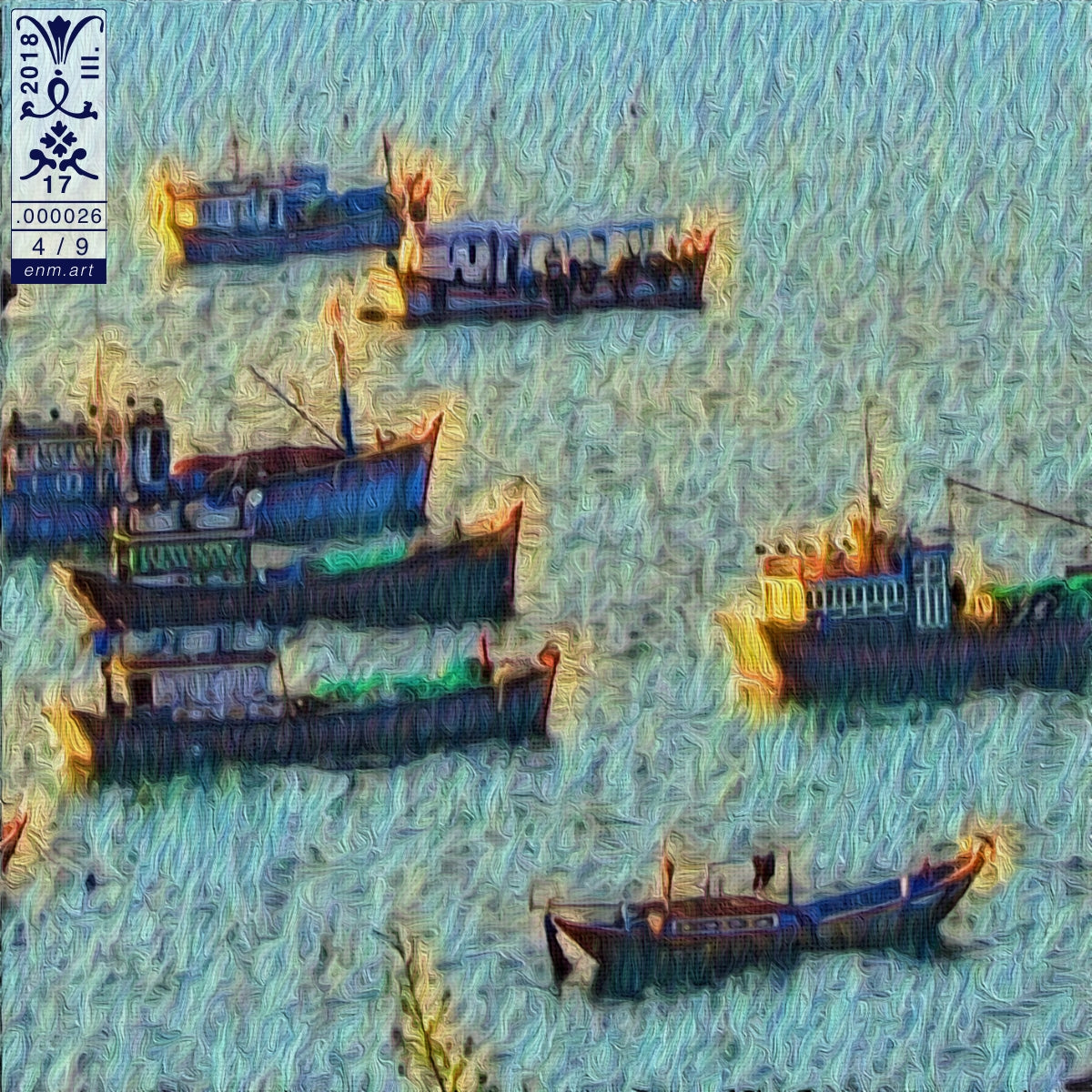 Folding Postcard Square Original Art 'Gone Fishing 4/9' by Enmempin N. Midelobo
