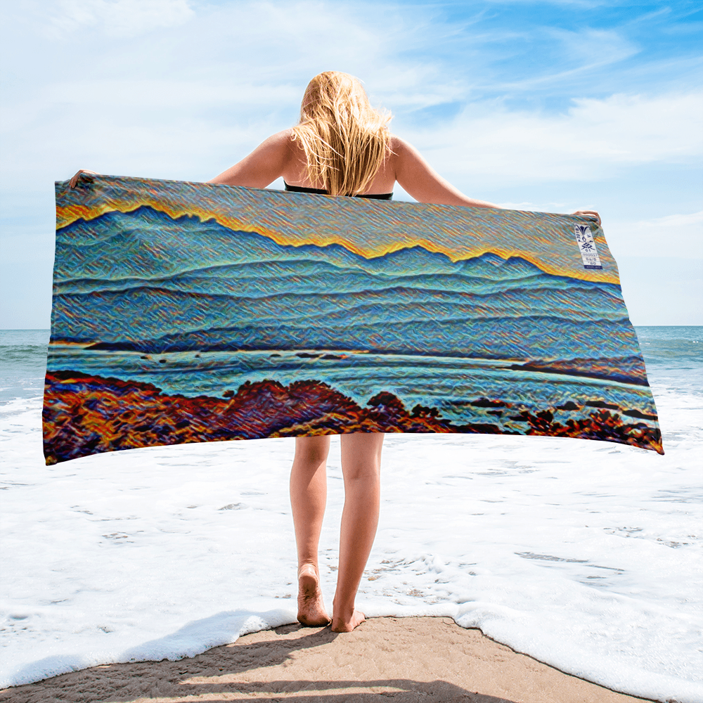 Towel 60x30" 'Misty River Mystery 8/8' artist-authorised edition of original artwork by Enmempin N. Midelobo