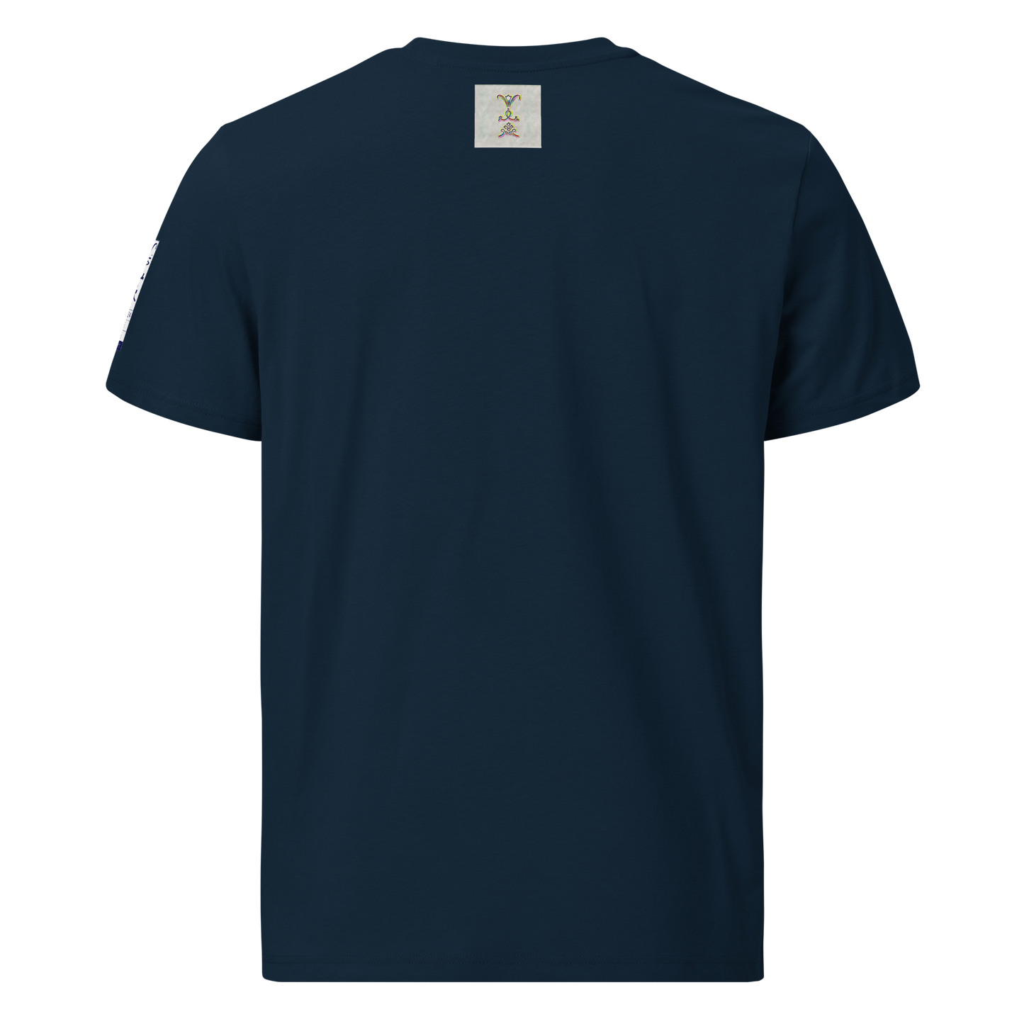 Unisex dark blue organic cotton t-shirt 'Just Seeing (thumb)' artist-authorised edition of original artwork by Enmempin N. Midelobo