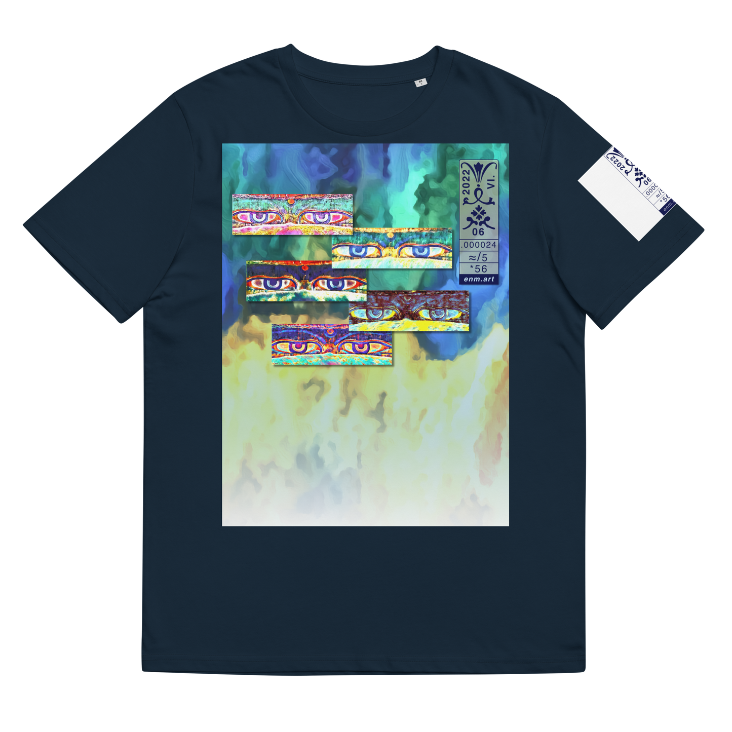 Unisex white organic cotton t-shirt 'Just Seeing (thumb)' artist-authorised edition of original artwork by Enmempin N. Midelobo