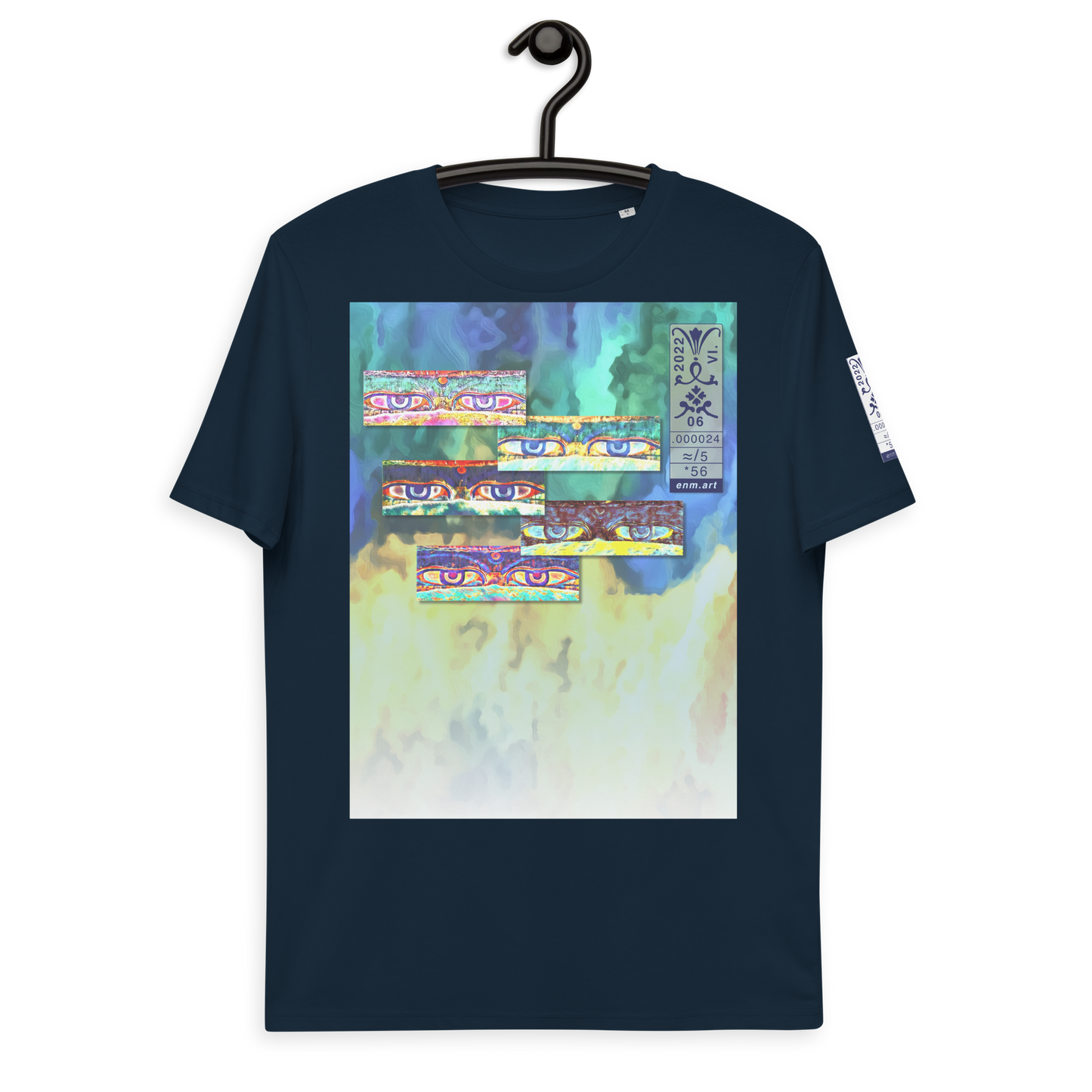 Unisex white organic cotton t-shirt 'Just Seeing (thumb)' artist-authorised edition of original artwork by Enmempin N. Midelobo
