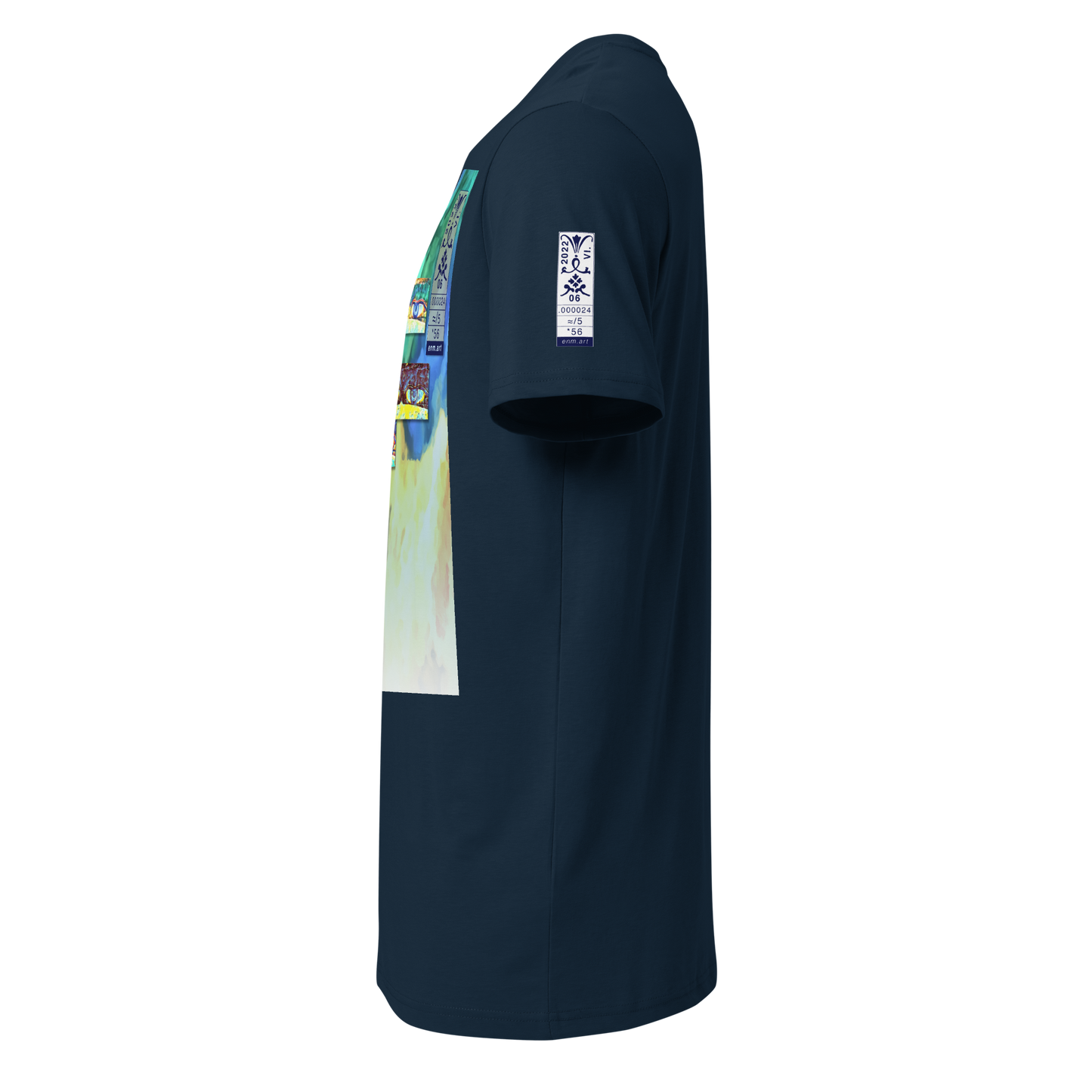 Unisex dark blue organic cotton t-shirt 'Just Seeing (thumb)' artist-authorised edition of original artwork by Enmempin N. Midelobo