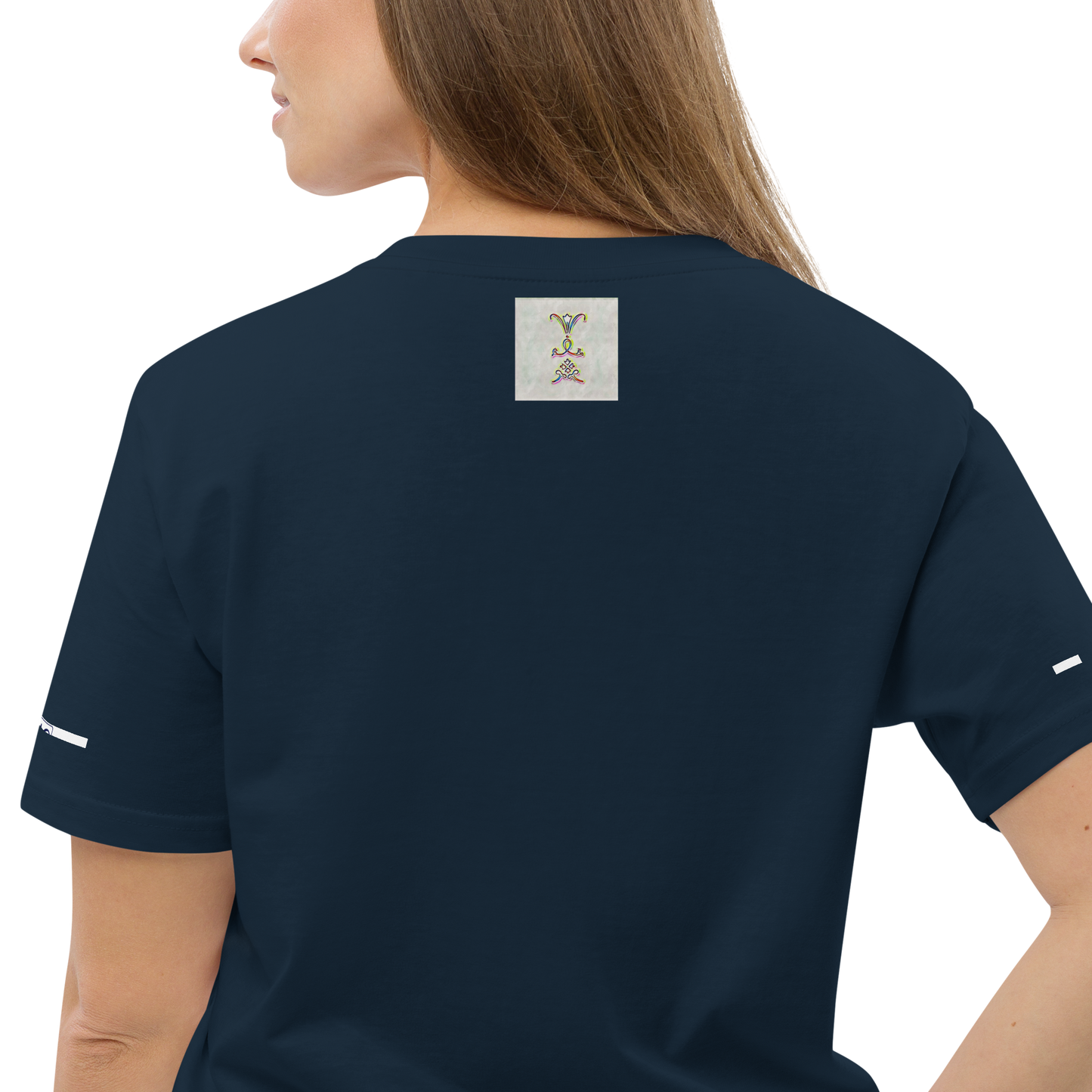 Unisex white organic cotton t-shirt 'Just Seeing (thumb)' artist-authorised edition of original artwork by Enmempin N. Midelobo