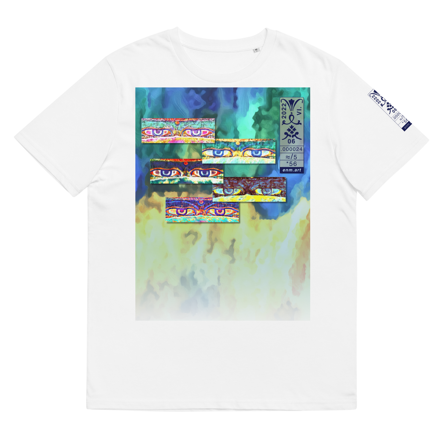 Unisex white organic cotton t-shirt 'Just Seeing (thumb)' artist-authorised edition of original artwork by Enmempin N. Midelobo