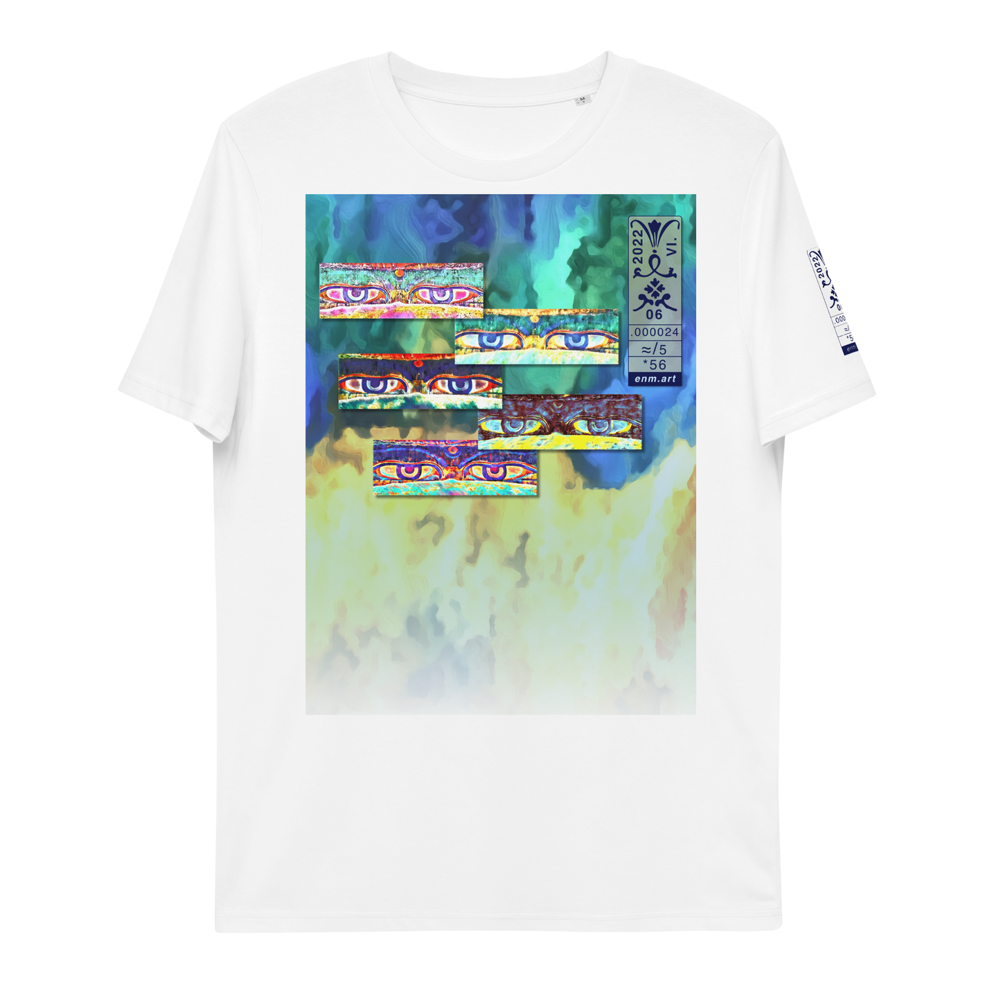 Unisex white organic cotton t-shirt 'Just Seeing (thumb)' artist-authorised edition of original artwork by Enmempin N. Midelobo