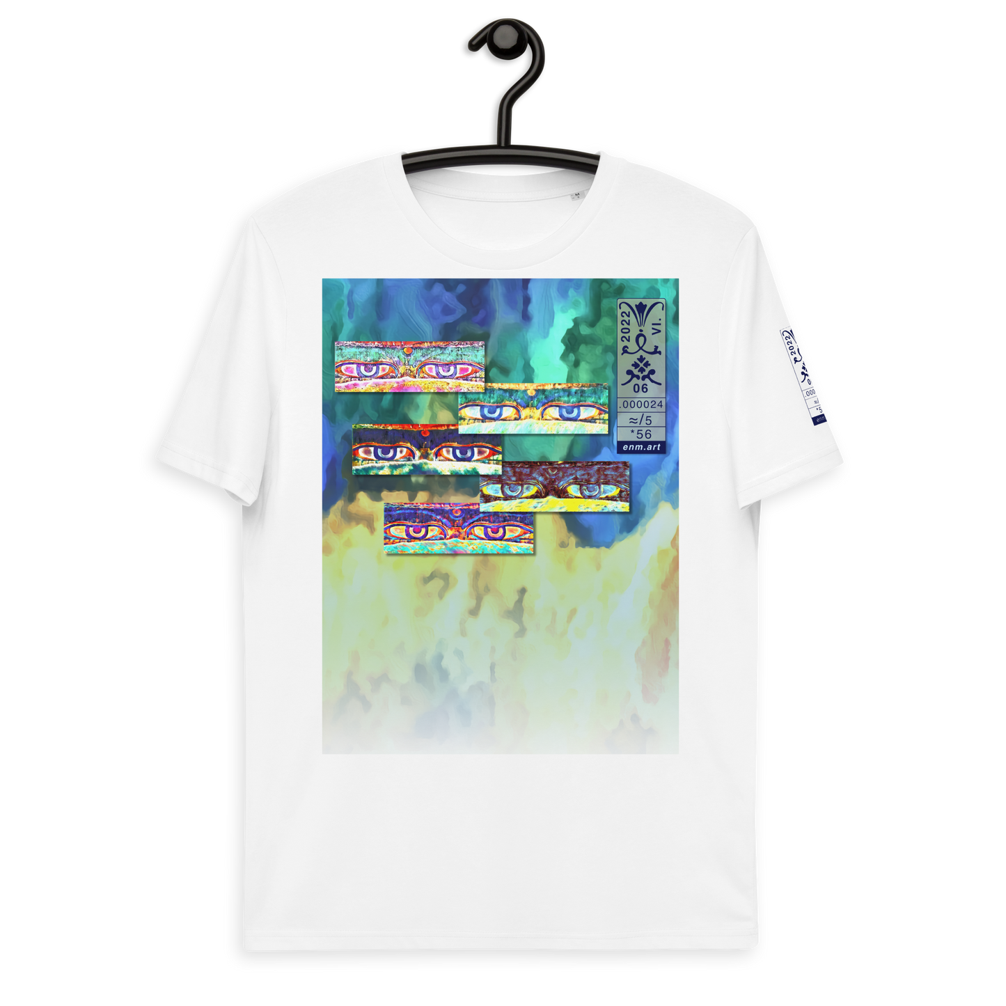Unisex white organic cotton t-shirt 'Just Seeing (thumb)' artist-authorised edition of original artwork by Enmempin N. Midelobo