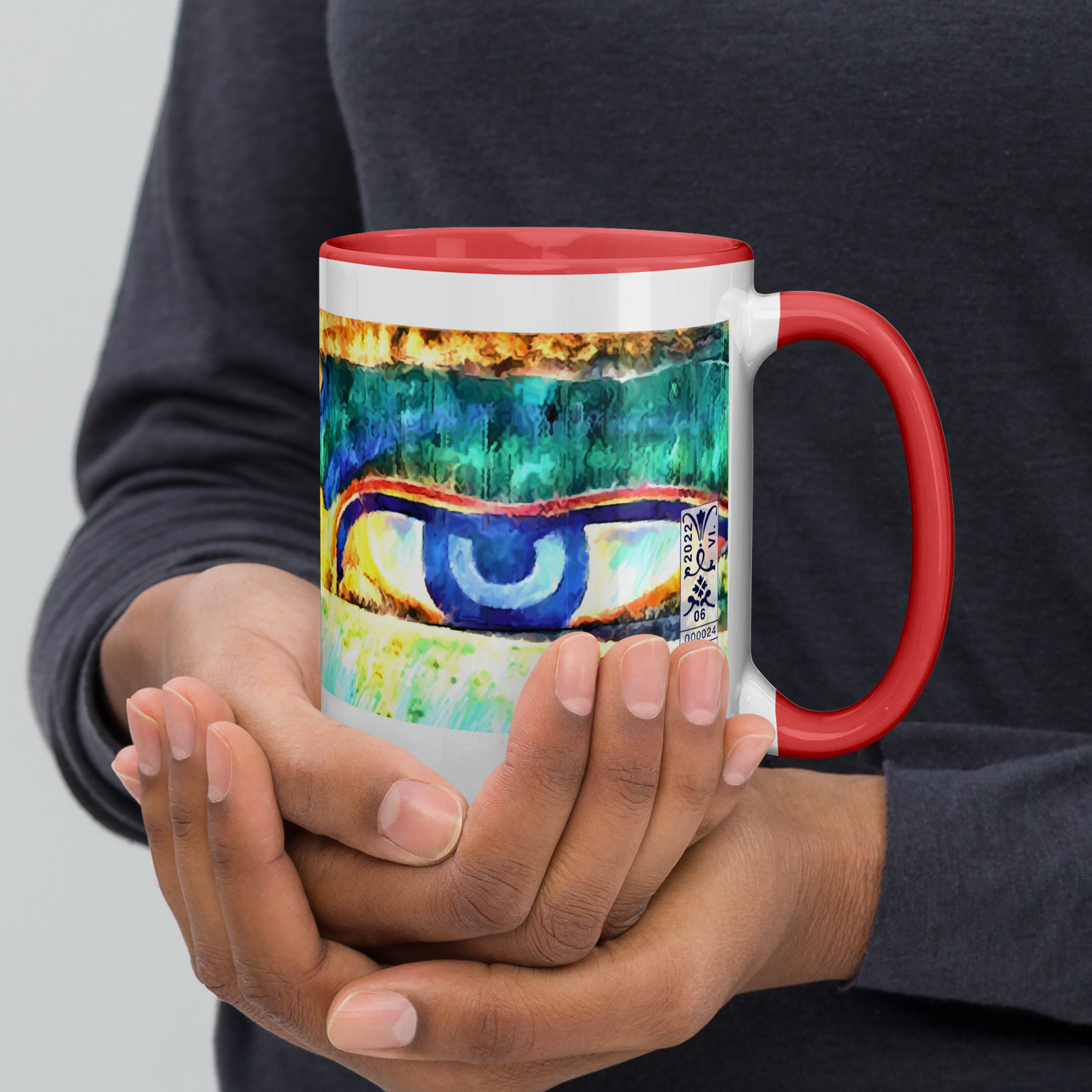 Ceramic Mug with Color Inside 'Just Seeing 2/5' artist-authorised edition of original artwork by Enmempin N. Midelobo