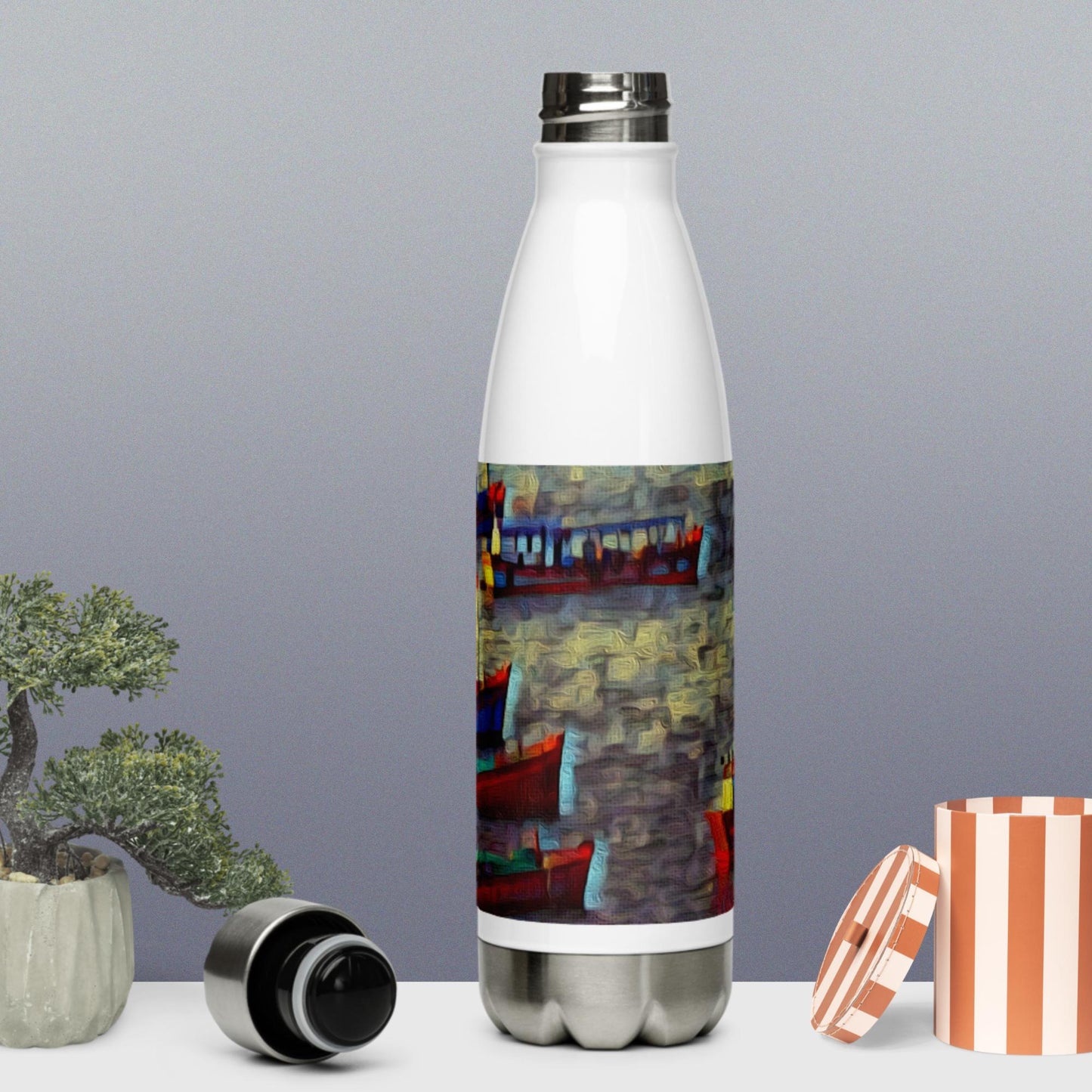 Stainless Steel Water Bottle Gone Fishing 9/9 artist-authorised edition of original artwork by Enmempin N. Midelobo
