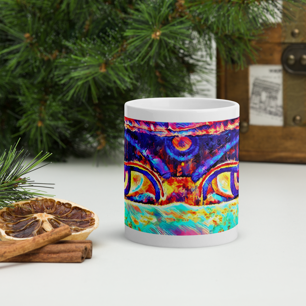 White glossy mug 'Just Seeing 5/5' artist-authorised edition of original art by Enmempin N. Mideolobo
