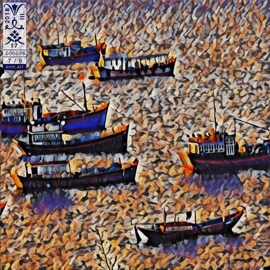 Folding Postcard Square Original Art 'Gone Fishing 7/9' by Enmempin N. Midelobo