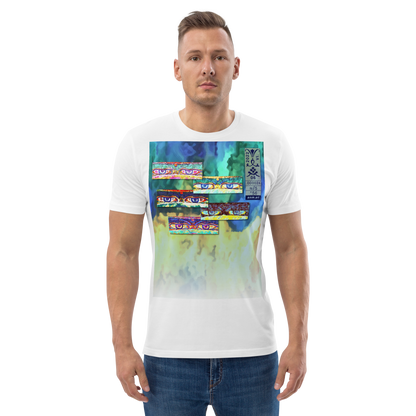 Unisex white organic cotton t-shirt 'Just Seeing (thumb)' artist-authorised edition of original artwork by Enmempin N. Midelobo