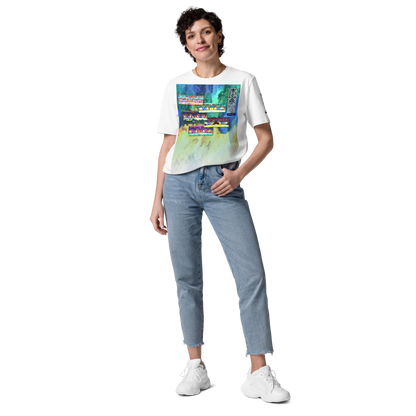 Unisex white organic cotton t-shirt 'Just Seeing (thumb)' artist-authorised edition of original artwork by Enmempin N. Midelobo