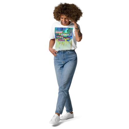 Unisex white organic cotton t-shirt 'Just Seeing (thumb)' artist-authorised edition of original artwork by Enmempin N. Midelobo