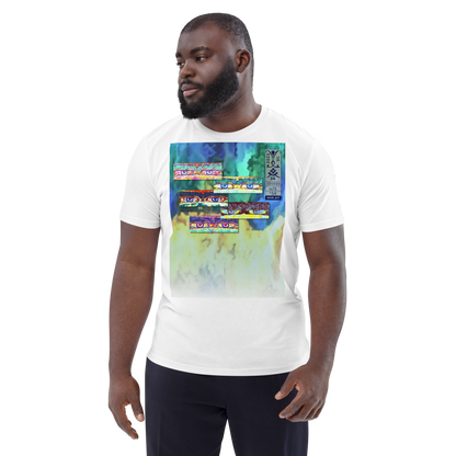 Unisex white organic cotton t-shirt 'Just Seeing (thumb)' artist-authorised edition of original artwork by Enmempin N. Midelobo